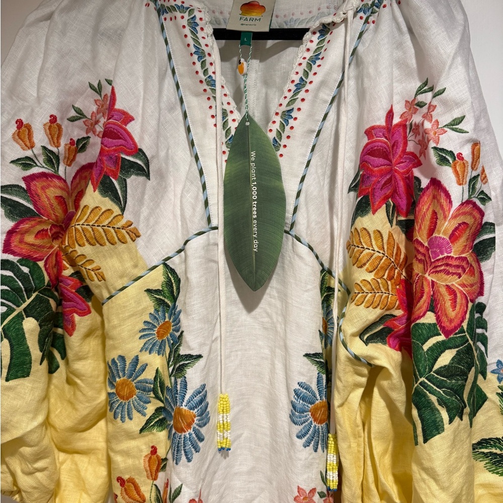 Farm Rio Bloom Garden embroidered linen maxi dress, Size L - Picture 11 of 14